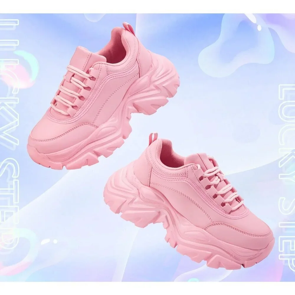 Women Leather Pink 2 Comfortable Wedge Walking Sport Sneakers Shoes